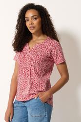 M&Co 2 PACK Red & White Floral Cotton Henley Tops | M&Co 1
