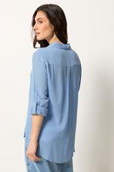 M&Co Blue Crinkle Tab Sleeve Shirt | M&Co 2