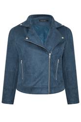EVANS Curve Navy Blue Suedette Biker Jacket