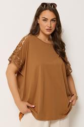 YOURS Curve Orange Crochet Sleeve Boxy T-Shirt | Yours Clothing 3