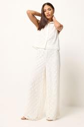 PixieGirl Petite Women's Set White Lace Lined Shirt & Wide Leg Trousers | PixieGirl 2