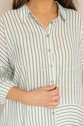 EVANS Plus Size White & Green Stripe Shirt | Evans 5