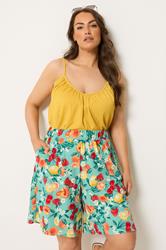 YOURS Plus Size Green Mixed Fruit Textured Shorts | Yours Clothing 3