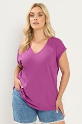 YOURS Plus Size Dark Purple V-Neck Basic T-Shirt | Yours Clothing 3