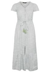 YOURS Plus Size Sage Green Stripe Angel Sleeve Dress | Yours Clothing 5