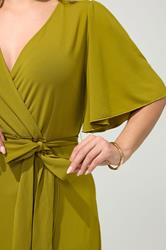 YOURS LONDON Plus Size Chartreuse Green Short Sleeve Ruffle Wrap Maxi Dress | Yours Clothing 5