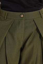 PixieGirl Petite Women's Olive Green Wrap Pleated Wide Leg Trousers | PixieGirl 4