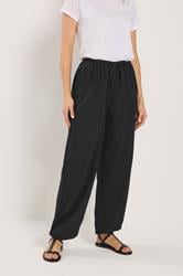 LTS Tall Women's Black Textured Cotton Balloon Trousers | Long Tall Sally 1