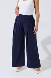 LIMITED COLLECTION Plus Size Navy Blue Pleated Wide Leg Trousers | Yours Clothing 1