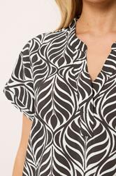M&Co Brown Leaf Print Notch Neck Top | M&Co 4
