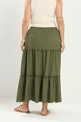 YOURS Plus Size Khaki Green Tiered Maxi Skirt | Yours Clothing 2