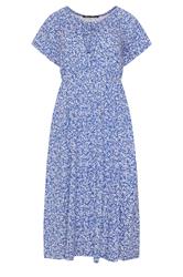 M&Co Petite Blue Leaf Print Tie Neck Cotton Midi Dress | M&Co 5