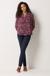 M&Co Berry Red Ditsy Floral Tie Neck Blouse | M&Co 1