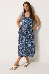 YOURS Plus Size Navy Blue Abstract Wrap Front Dress | Yours Clothing 1