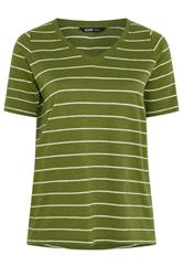 YOURS Curve Khaki Green Stripe T-Shirt