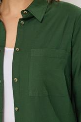 LTS Tall Women's Forest Green Long Sleeve Linen Shirt | Long Tall Sally  5