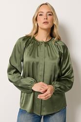 LTS Tall Women's Khaki Green Satin Button Top | Long Tall Sally 3