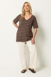 YOURS Plus Size Chocolate Brown Stripe T-Shirt | Yours Clothing 1