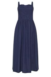 M&Co Navy Blue Linen Embroidered Trim Maxi Dress