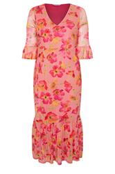 YOURS LONDON Curve Pink Floral Mesh Tiered Dress
