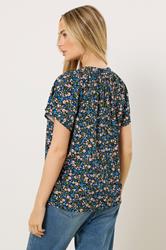M&Co Black Ditsy Floral Button Front Blouse | M&Co 2