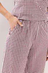 LTS Tall Women's Burgundy Red Gingham Cotton Wide Leg Trousers | Long Tall Sally 4