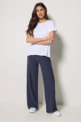 M&Co Navy Blue Pinstripe Wide Leg Trousers | M&Co 1