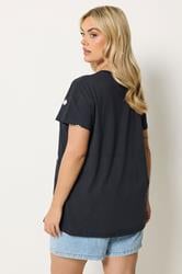 YOURS Plus Size Navy Blue Embroidered Daisy T-Shirt | Yours Clothing 2