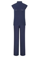 LTS Tall Set Navy Blue Ribbed Tie Back Top & Wide Leg Trousers