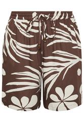 YOURS Plus Size Brown Tropical Print Shorts | Yours Clothing 6
