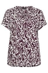 EVANS Plus Size Berry Red Ikat Print Button Front Blouse | Evans  6
