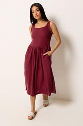M&Co Petite Berry Purple Linen Midi Dress | M&Co 2
