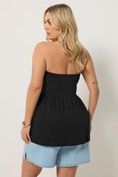 YOURS Plus Size Black Peplum Bandeau Top | Yours Clothing 2