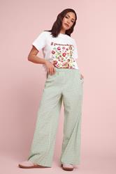 PixieGirl Petite Women's Green Gingham Wide Leg Trousers | PixieGirl 3