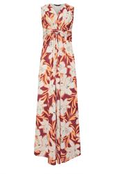 M&Co vestido largo sin mangas naranja con frente retorcido tropical