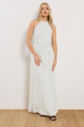 LTS Tall Women's White Satin Polka Dot Halter Neck Dress | Long Tall Sally 3
