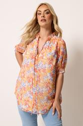 YOURS Plus Size White Floral Frill Neck Blouse | Yours Clothing 1