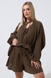 LIMITED COLLECTION Plus Size Chocolate Brown Cheesecloth Shorts | Yours Clothing 3