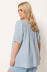 YOURS Plus Size Blue Stripe Print Puff Sleeve Blouse | Yours Clothing 2