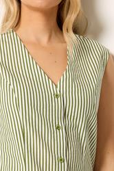 LTS Tall Women's Green Stripe Cotton Button Waistcoat | Long Tall Sally 4