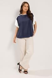 YOURS Plus Size Blue & White Contrast Sleeve Top | Yours Clothing 1