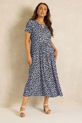 EVANS Plus Size Brown & Blue Spot Bar Detail Dress | Evans 3