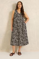 EVANS Plus Size Brown Linen Leaf Print Maxi Dress | Evans 2