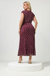 YOURS LONDON Plus Size Purple Polka Dot Godet Hem Wrap Dress | Yours Clothing 2
