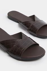 Chocolate Brown Faux Leather Mule Sandals | Yours Clothing 5