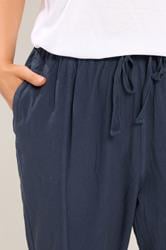 YOURS Plus Size Navy Blue Cool Cotton Barrel Trousers | yours Clothing 4