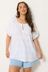 YOURS Plus Size White Broderie Anglaise Scallop Blouse | Yours Clothing 3