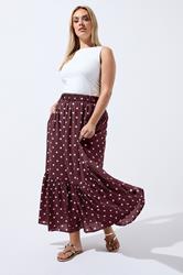 LIMITED COLLECITON Plus Size Burgundy Red Polka Dot Tiered Maxi Skirt | Yours Clothing 3