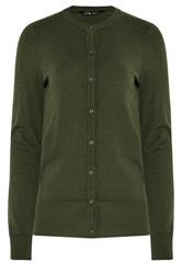 LTS Tall Dark Olive Green Crew Neck Button Cardigan