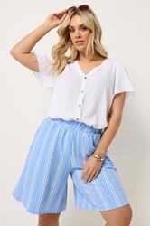 YOURS Plus Size Blue Stripe Print Shorts | Yours Clothing 3